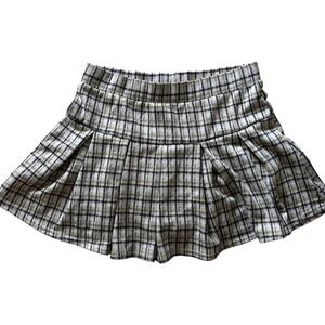 American Eagle Plaid Pleated Mini‎ Skirt Womens Small S Beige Black Check Skort